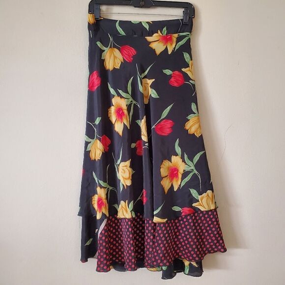 Women's Silk Blend Wrap Maxi Skirt Floral Print Size Medium Hawaiian - Picture 3 of 9